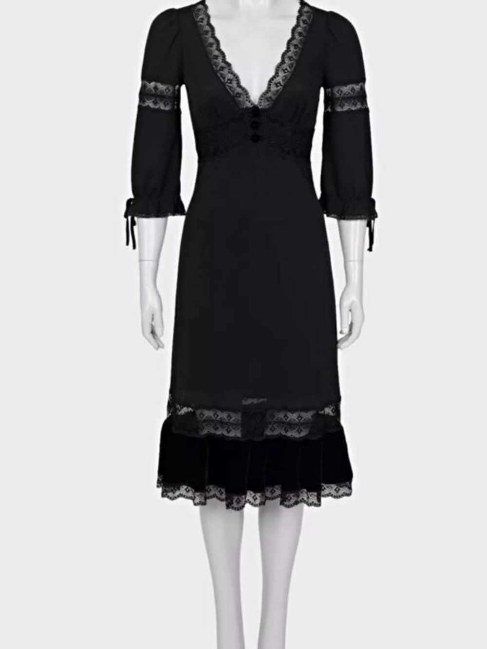 Dolce & Gabbana Vintage Black Lace-Trim Midi Dress Stunning in mint condition